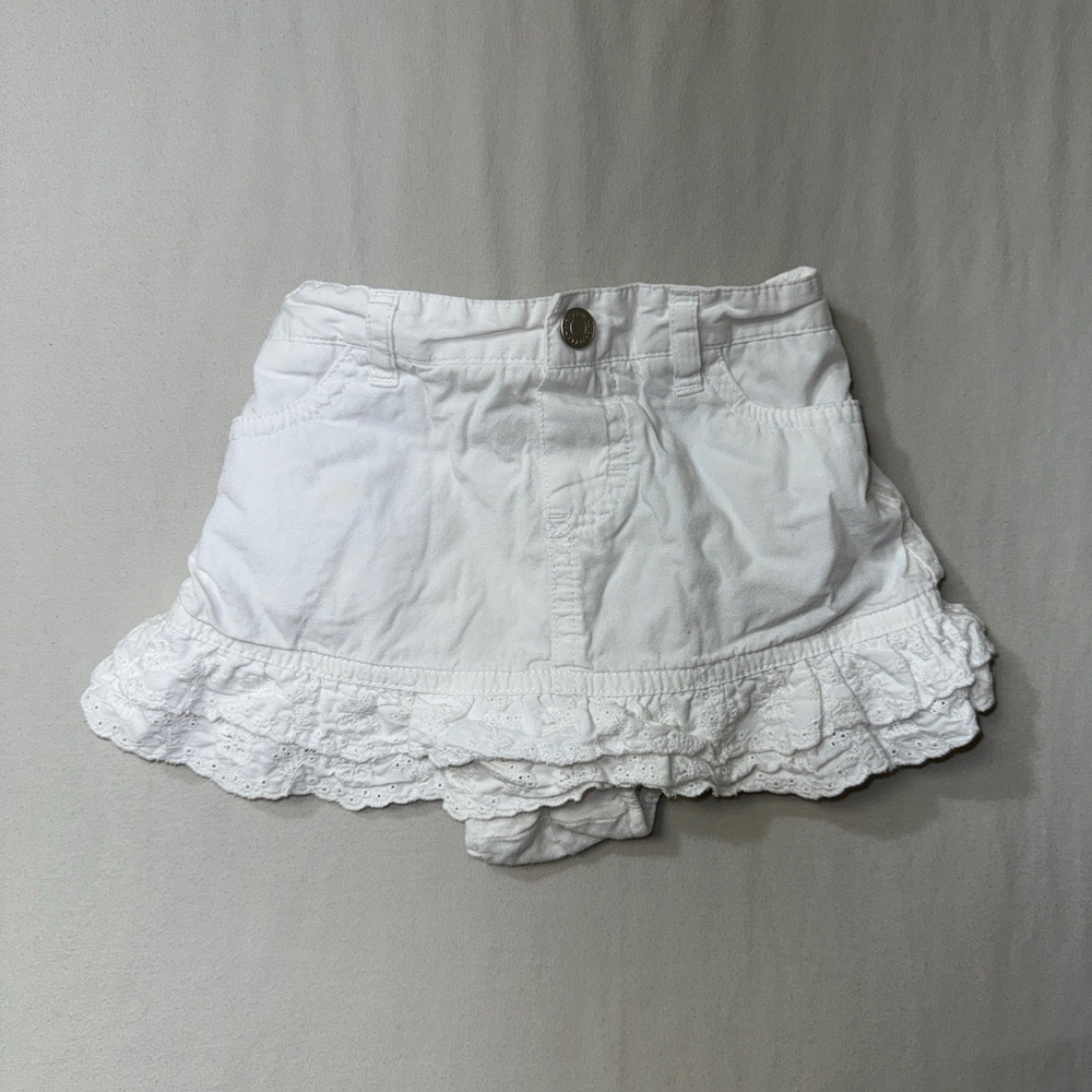 White Skirt Baby Girl 6-9 Month Ruffled Pull On Elastic Waist Cute Preppy Summer - Picture 1 of 6